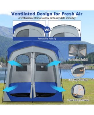 2-Room Oversize Privacy Shower Tent with Removable Rain Fly and Inside Pocket - Blue