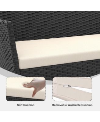 4 Piece Brown/Black Weather-Resistant Rattan Patio Furniture Set, Deck Chairs & Wicker Combo for Garden & Lawn