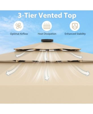 10 Feet Solar Patio Umbrella with 3-Tier Vented Top-Gray