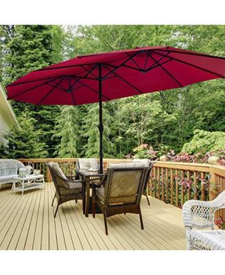 15 Feet Double-Sided Twin Patio Umbrella with Crank and Base