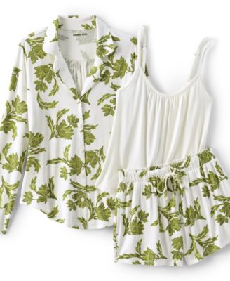 Women's Cooling 3 Piece Pajama Set - Long Sleeve Top Cami and Shorts