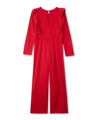Girls Long Sleeve Ruffle Knit Jumpsuit