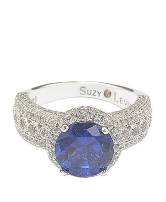 Suzy Levian Sterling Silver Sapphire & Created White Sapphire Round-Cut Ring