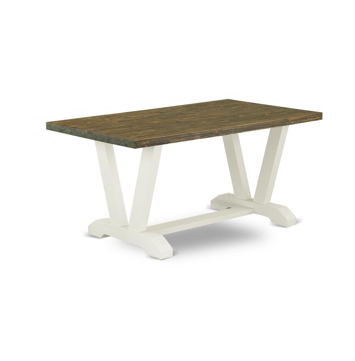 East West Furniture 5Pc Dining Table set Includes a Dining Room Table and 4 Parson Chairs with Baby Blue Color Linen Fabric, Medium Size Table with Fu
