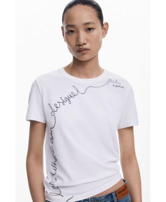 Women's T-shirt with embroidered phrase