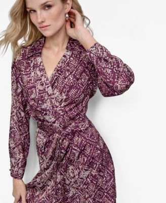 Women's Long Sleeve Collared Wrap Dress