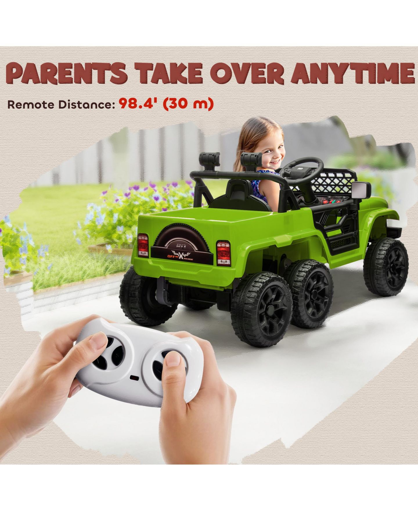 Детская игрушка Qaba 12V Ride-On Car with 2WD/4WD Switch and Remote Control, Ages 3-8, цвет: Зелёный — фото 7
