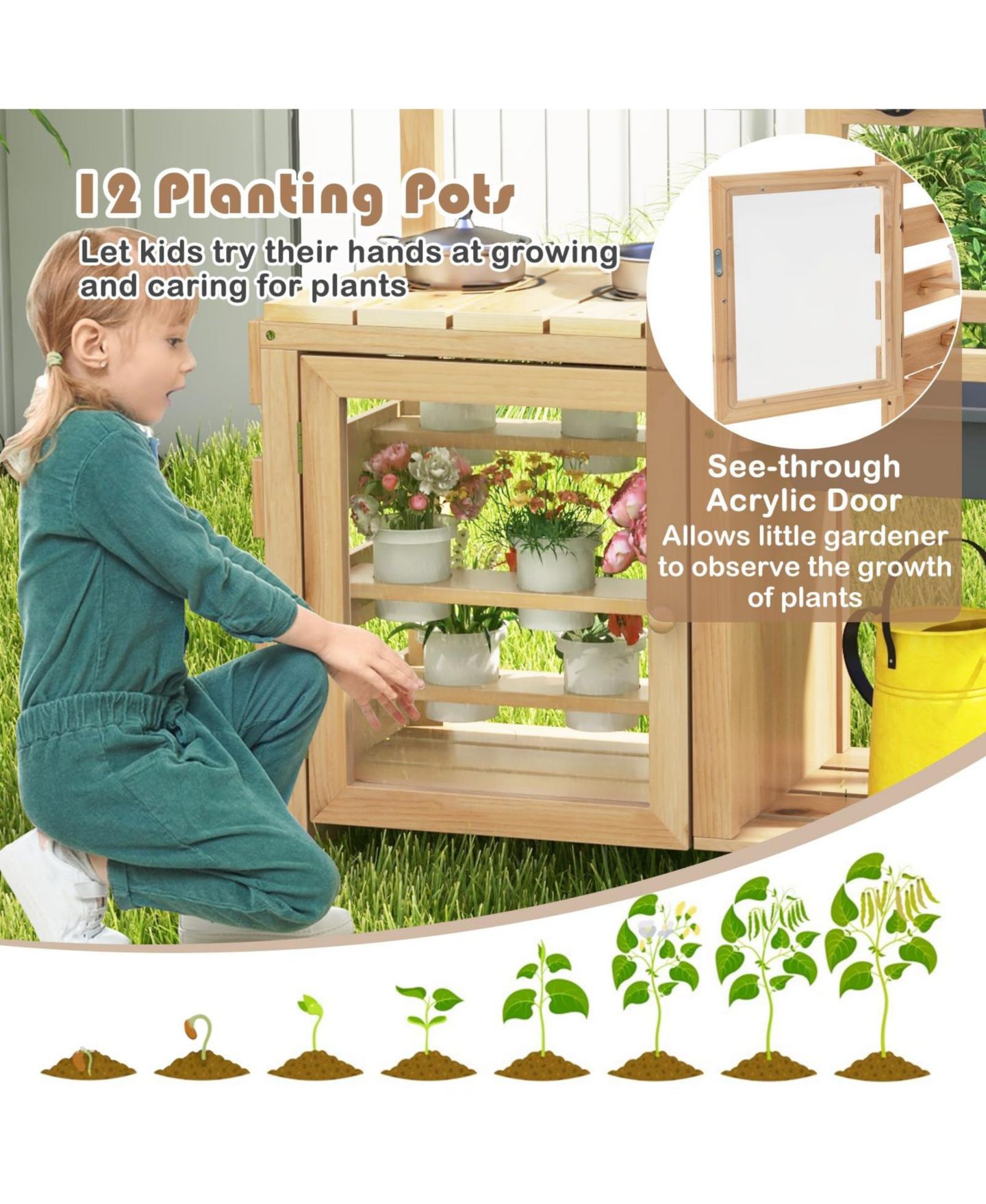 Детская игрушка Mecale Mud Kitchen Playset with Sink and Plants Observation Room — фото 7