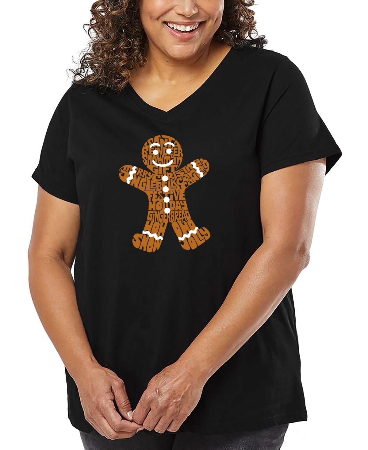 La Pop Art Plus Size All I Want For Christmas Is You Word Art V-neck T-shirt In Black