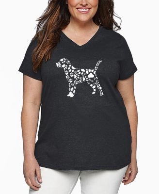 Plus Size Dog Paw Prints Word Art V-Neck T-Shirt
