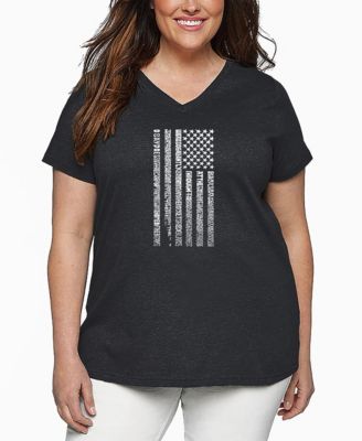Plus Size National Anthem Flag Word Art V-Neck T-Shirt