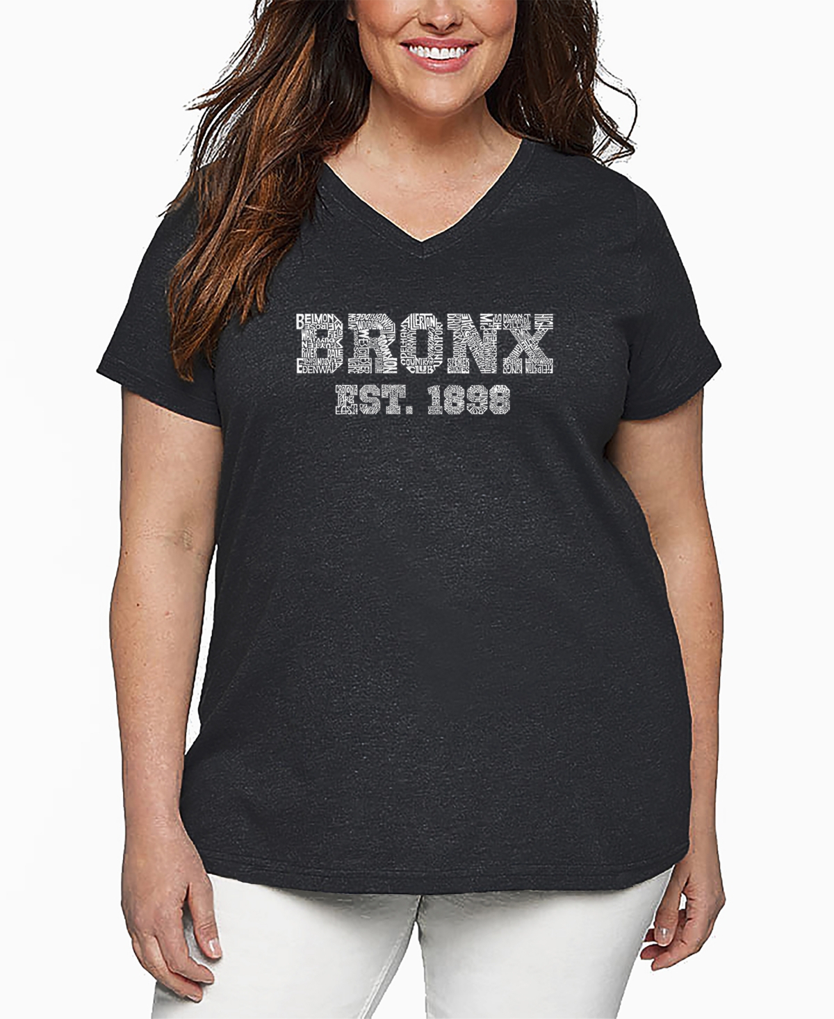 La Pop Art Plus Size Boston Neighborhoods Word Art V-neck T-shirt In Black