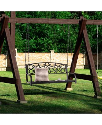 Patio Hanging Porch Swing 2-Person Outdoor Metal Swing Bench Chair w/ Chains