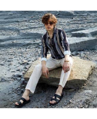 Men's Prussian Blue & Ash Brown Brushed-Stripe Shirt