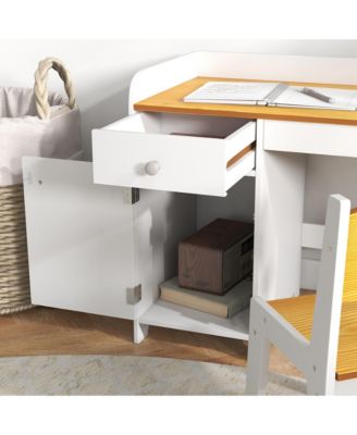 Kids Desk and Chair Set with Storage Drawer, Study Desk with Chair for Children for Arts &amp; Crafts, Snack Time, Homeschooling, Homework, White
