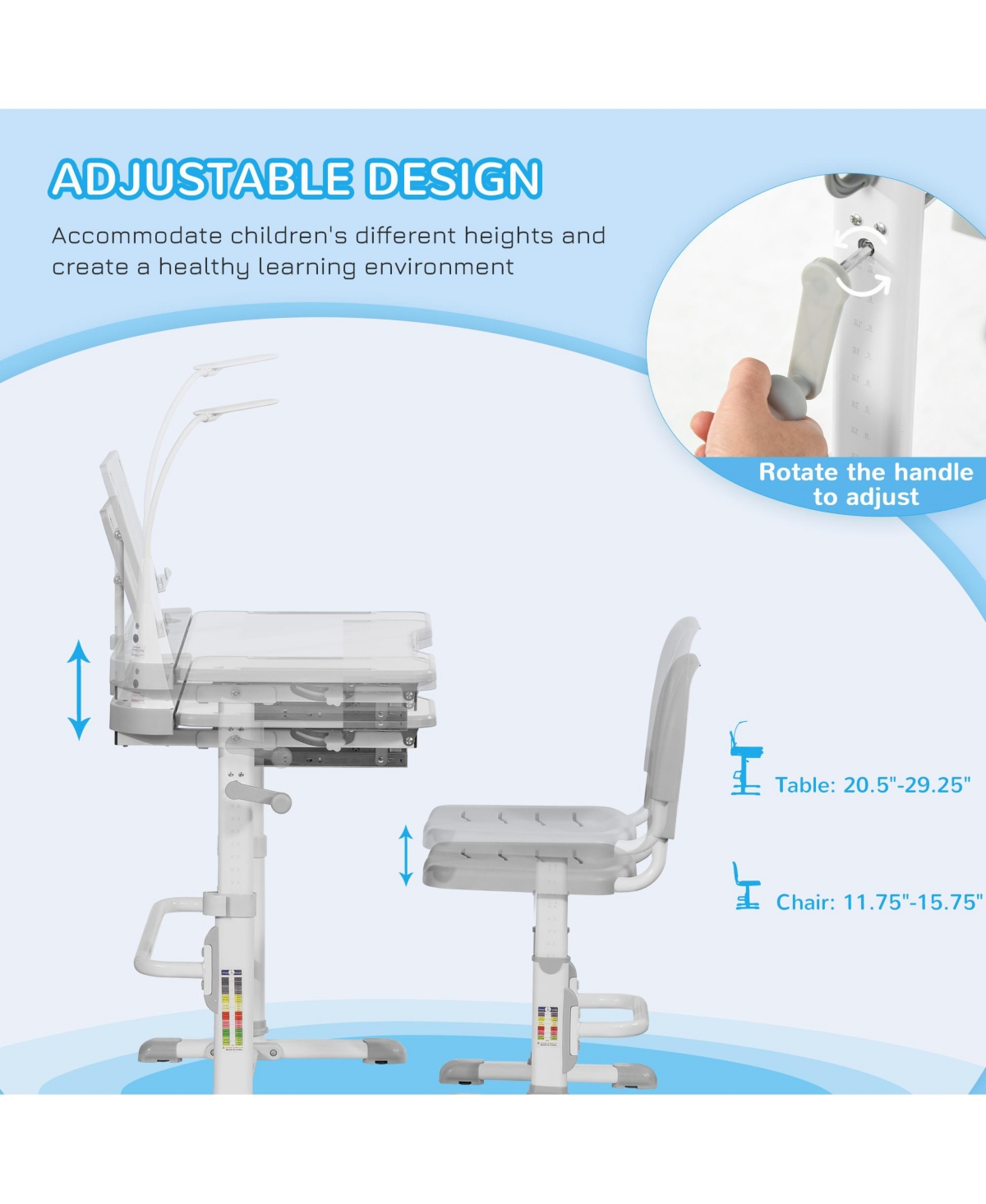 Qaba Kids Table and Chair Set, Activity Desk with Usb Lamp,