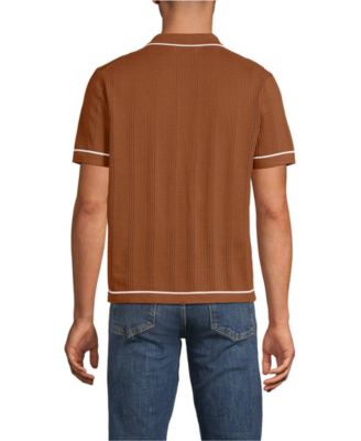 Men's Short Sleeve Textured Tipped Sweater Polo