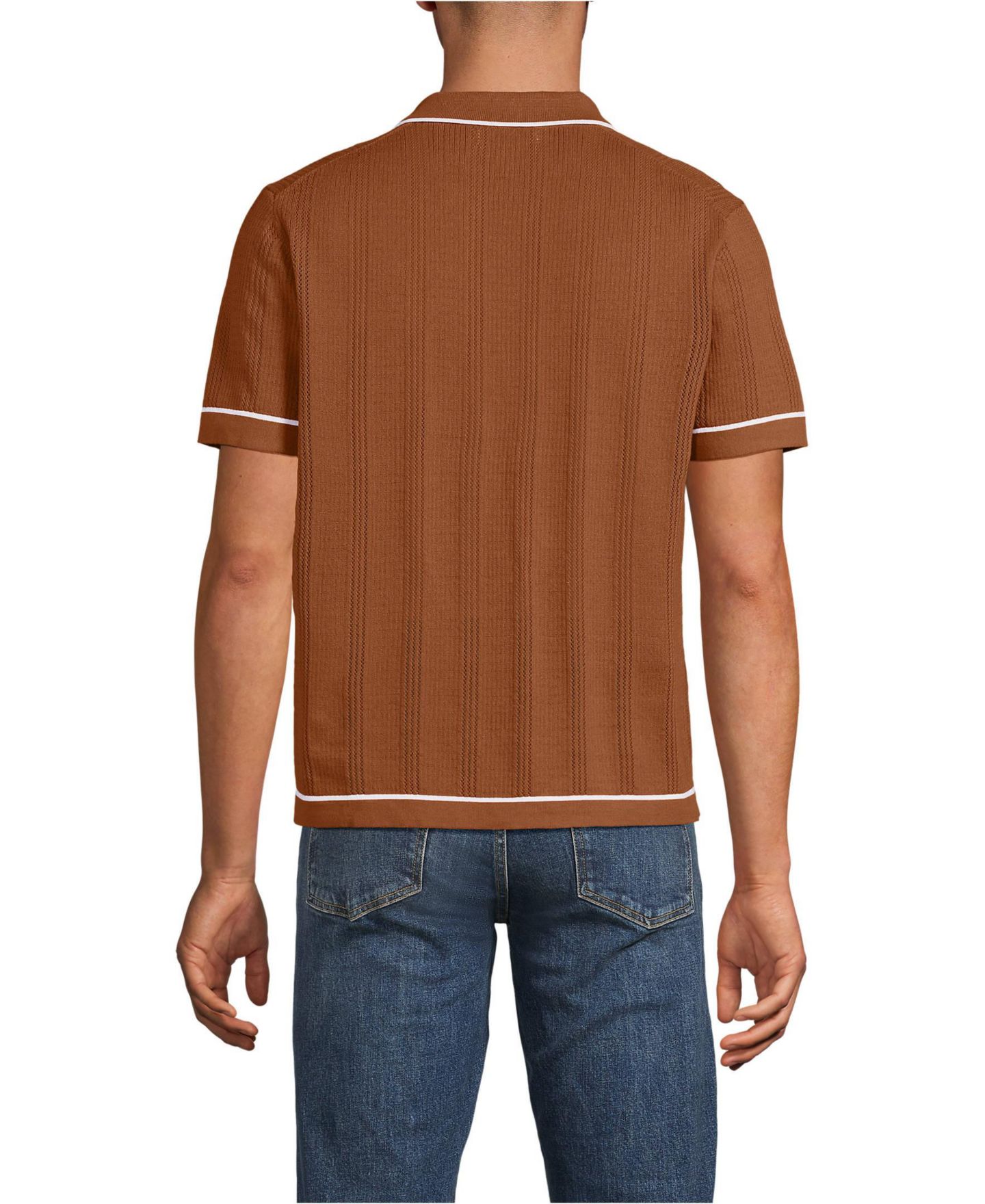 Мужские топы Lands' End Short Sleeve Textured Tipped Sweater Polo, цвет: Имбирный коричневый — фото 3