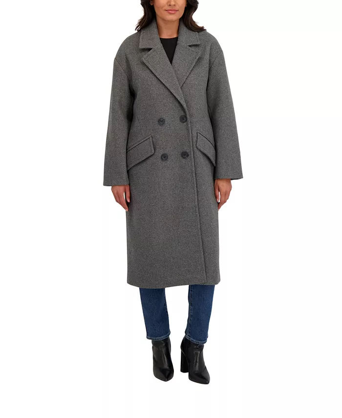 Women's Long Oversized Double Breasted Faux Wool Coat - thumbnail 5