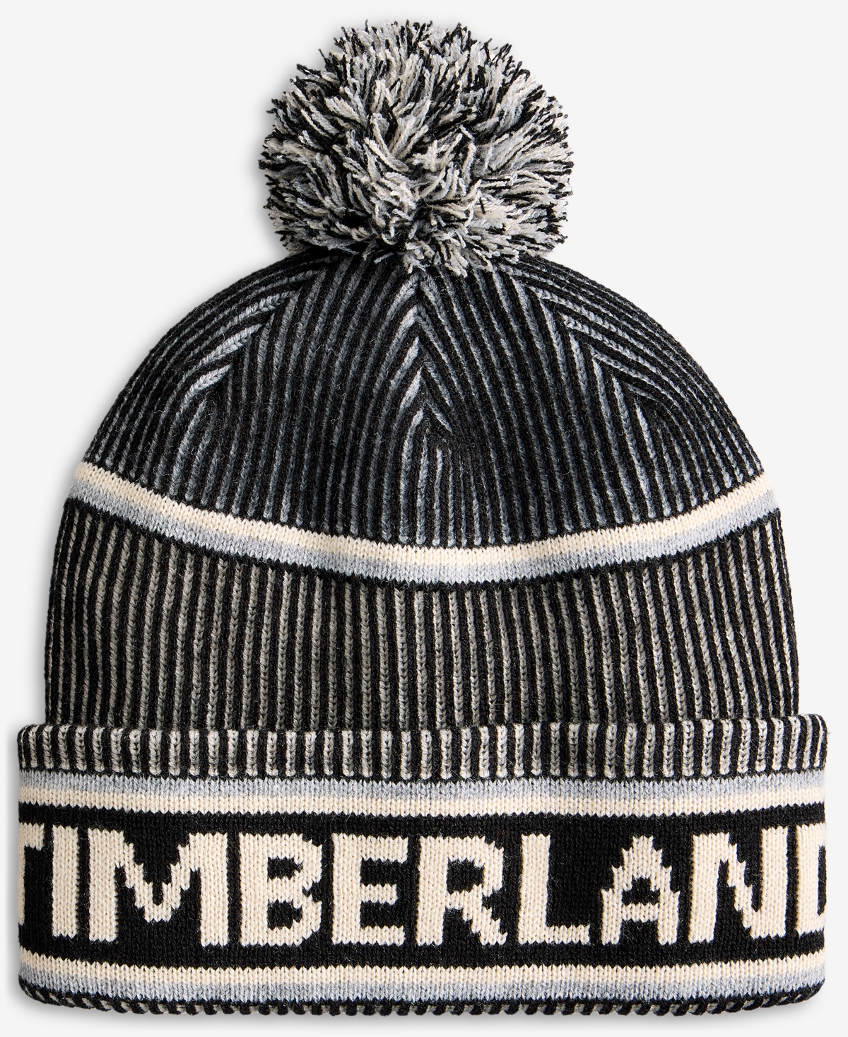 Timberland Men's Pom  Jacquard Logo Beanie Hat In Black
