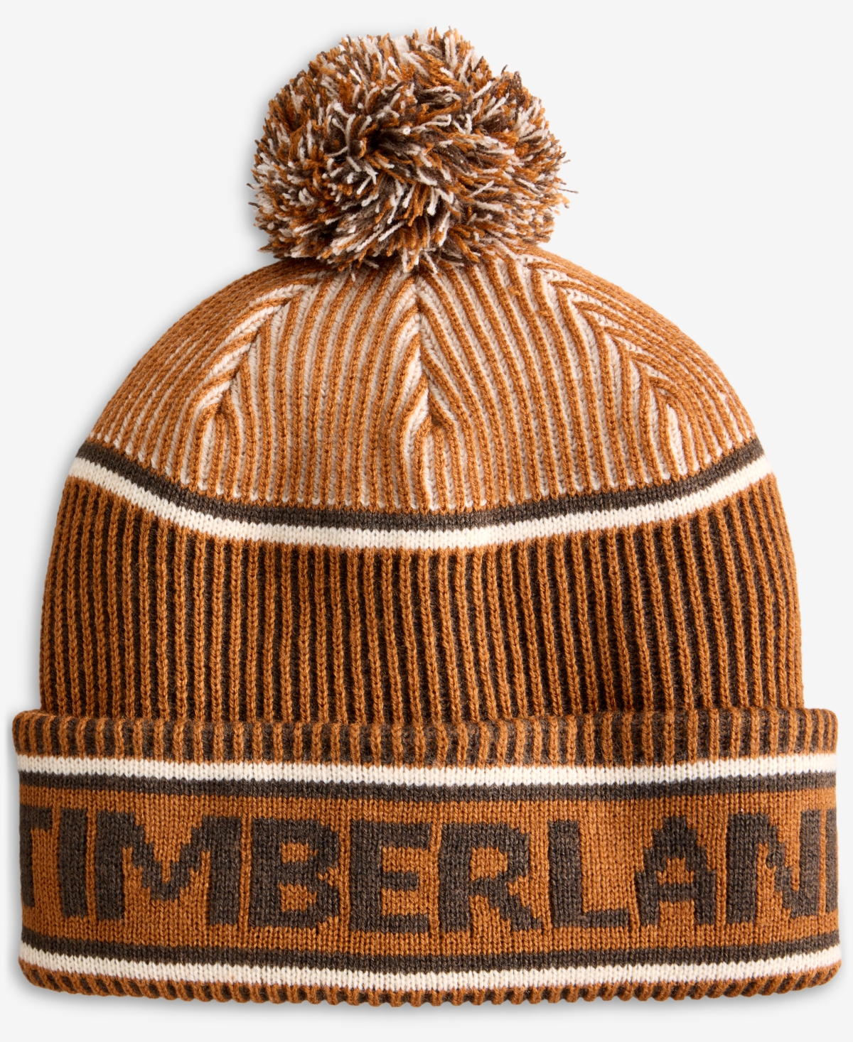 Timberland Men's Pom  Jacquard Logo Beanie Hat In Brown