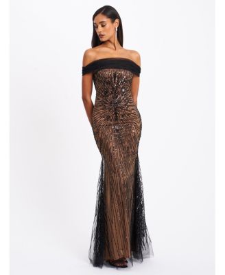 Women's Qeturah Embroidered Sequin Off Shoulder Mesh Gown