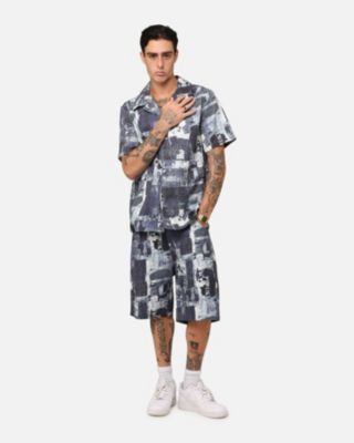 Men's Printed Denim Patch Button Up Shirt