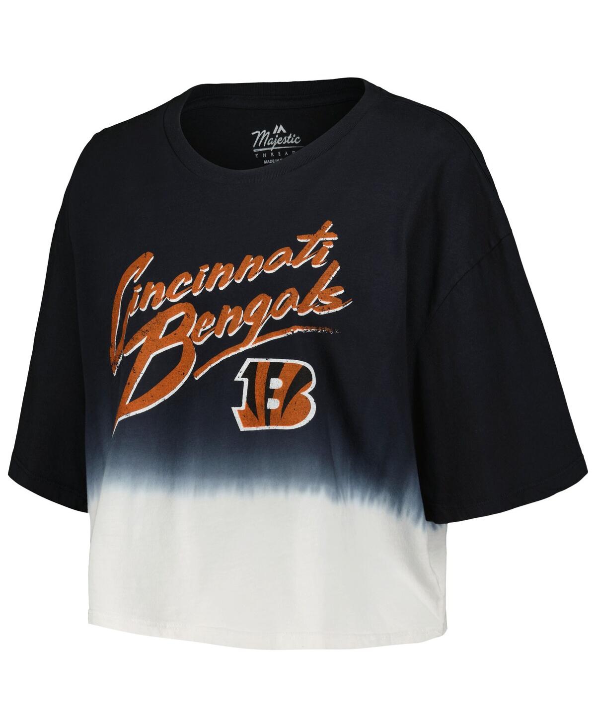 Majestic Women's Joe Burrow Black/white Cincinnati Bengals Dip-dye Player Name Number Crop Top In Multi
