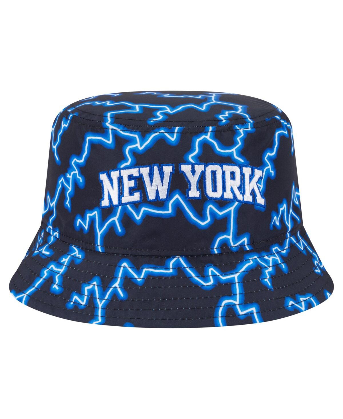 New Era Men's Black/light Blue New York Knicks Summer Sun And Storm Reversible Bucket Hat In Blue
