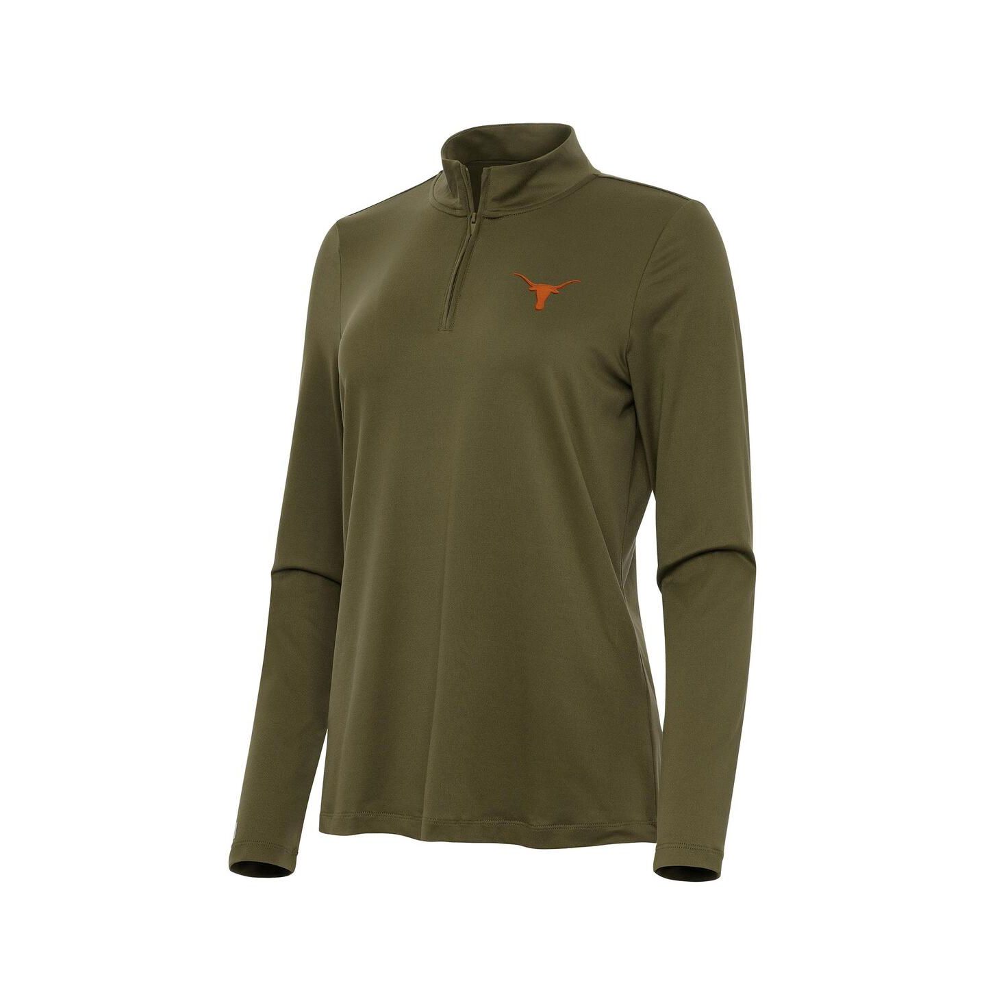 Женский топ Antigua Olive Texas Longhorns Reprocess Quarter-Zip Top — фото 1
