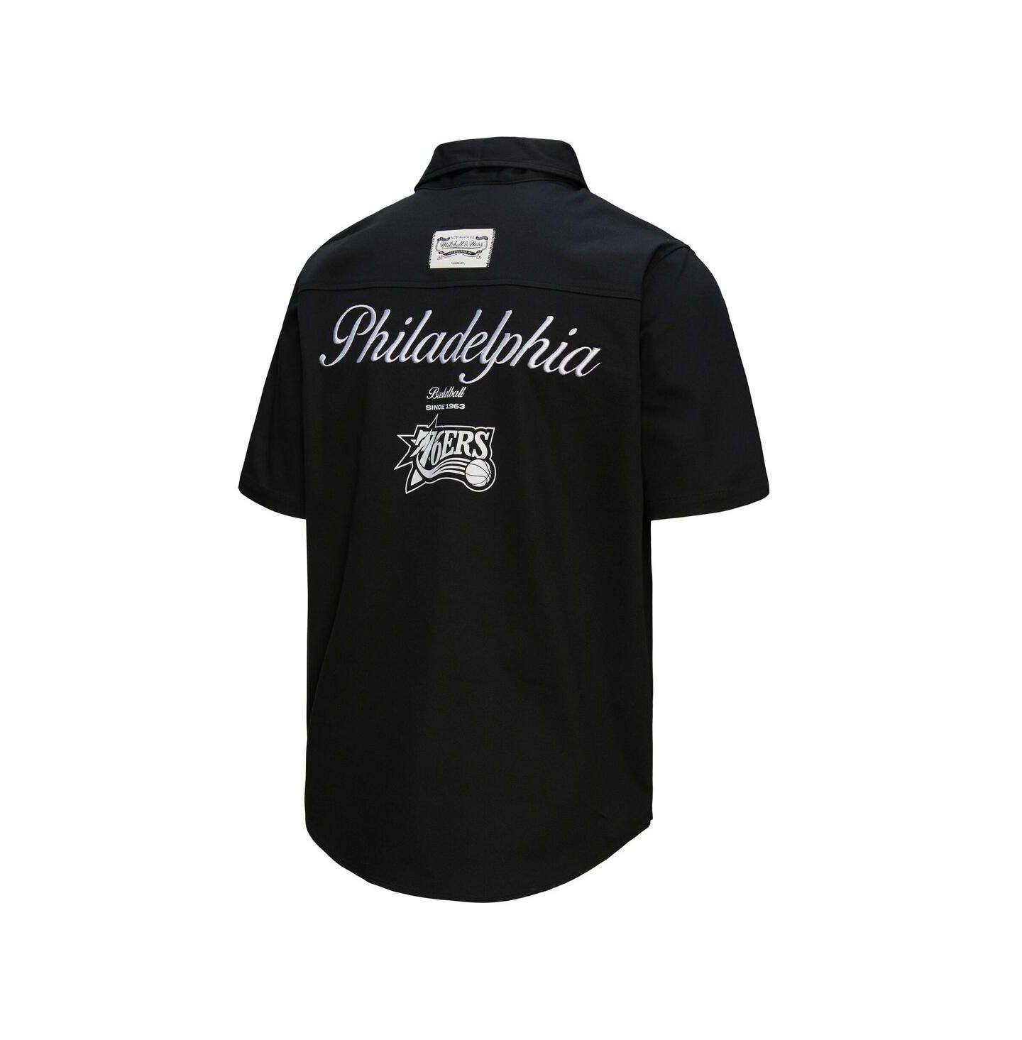 Мужская рубашка Mitchell & Ness Black Philadelphia 76ers Hardwood Classics Camp — фото 2