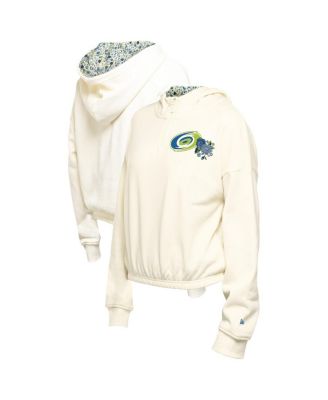 New Era - Women's Cream Carolina Hurricanes Glam Game Quarter-Zip Cropped Floral Hoodie Pullover