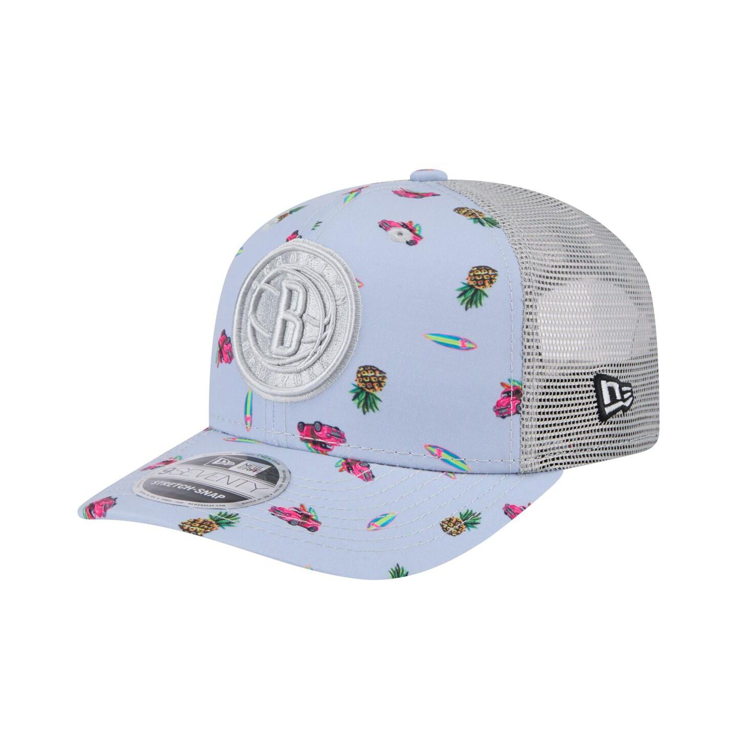 Мужской головной убор New Era Light Blue/Gray Brooklyn Nets Adventure Aloha Pattern 9SEVENTY Stretch-Snap Hat — фото 1