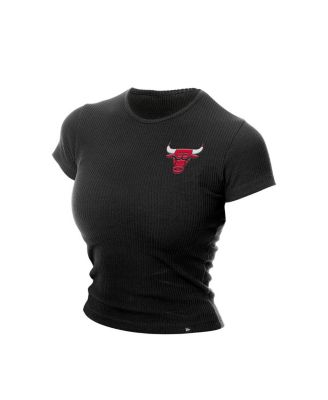 Women's Black Chicago Bulls Leisure Collection Baby Doll Cropped T-Shirt