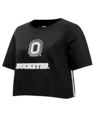 Women's Black Ohio State Buckeyes Rhinestone Boxy Cropped T-Shirt