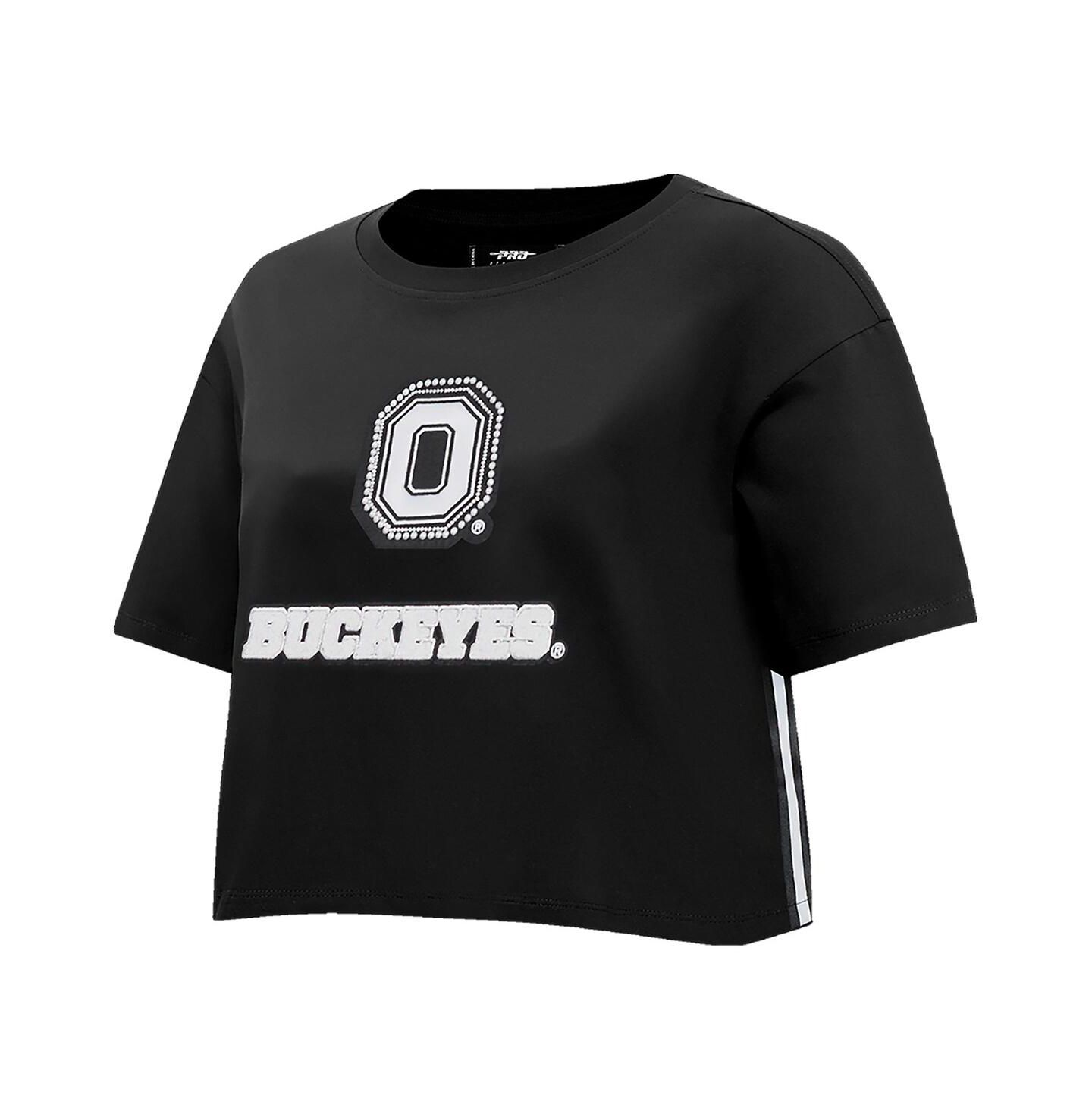 Женская футболка Pro Standard Black Ohio State Buckeyes Rhinestone Boxy Cropped — фото 5