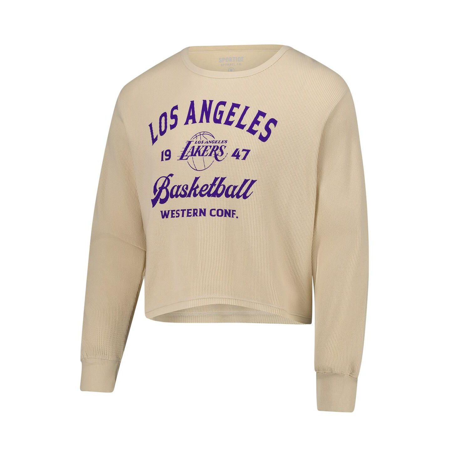 Футболка Sportiqe Cream Los Angeles Lakers High Country Collection Cullen Waffle Knit Long Sleeve — фото 3
