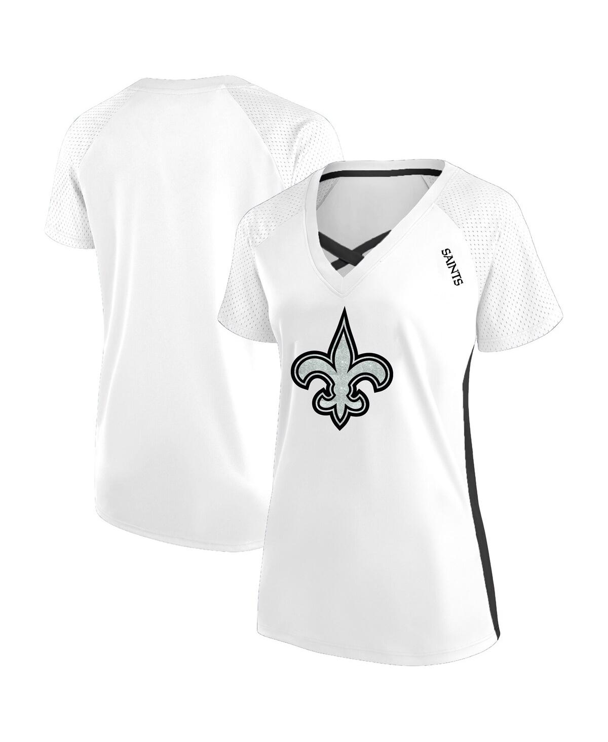 Fanatics Women's White New Orleans Saints Plus Size Glitter Lace-up V- Neck T-shirt In White