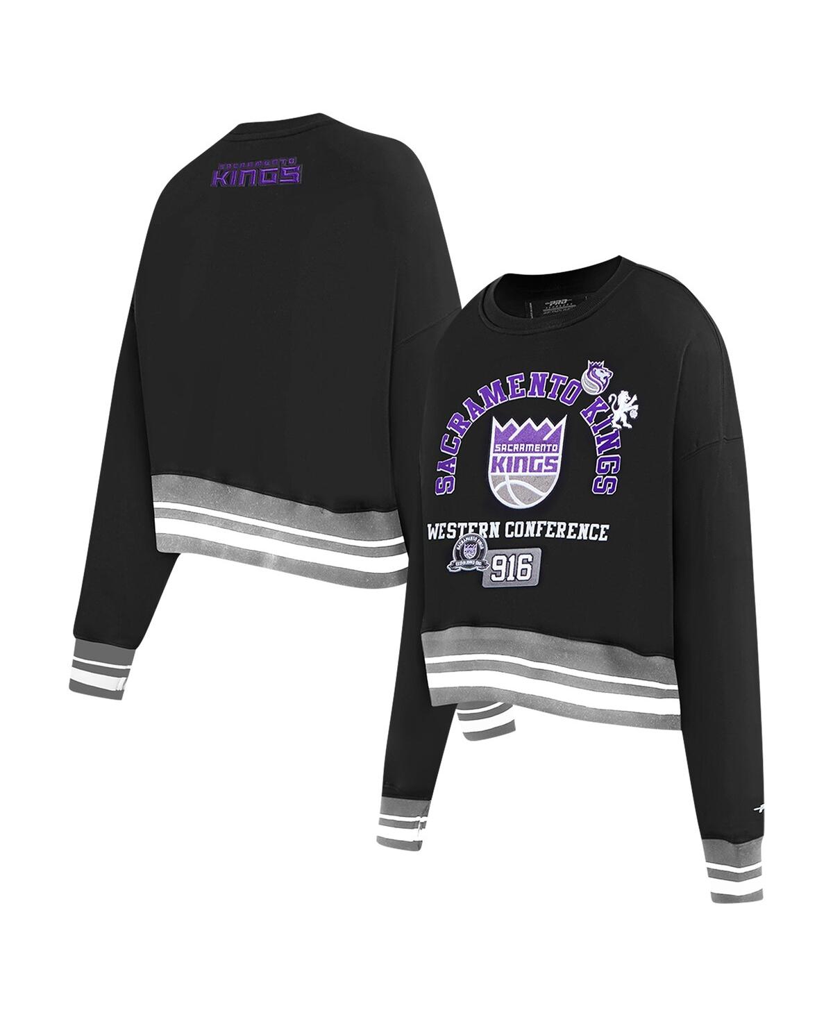 Pro Standard Women's Black Sacramento Kings Area Code Cropped Pullover Sweatshirt In Black