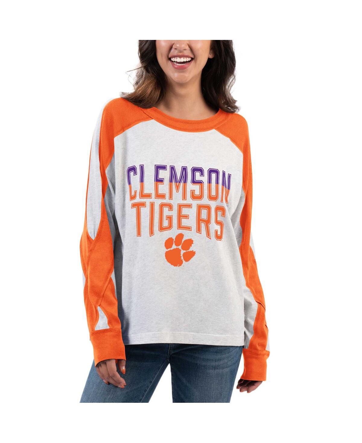 G-iii 4her By Carl Banks Women's Ash/orange Clemson Tigers Smash Oversized Long Sleeve T-shirt In Multi