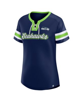 Women's College Navy Seattle Seahawks True Catch Iconic Rhinestone Bling Athena Lace-Up T-Shirt