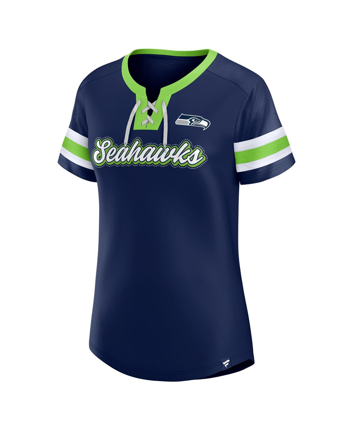 Fanatics Branded College Navy Seattle Seahawks Plus Size Original State Lace-up T-shirt In Blue