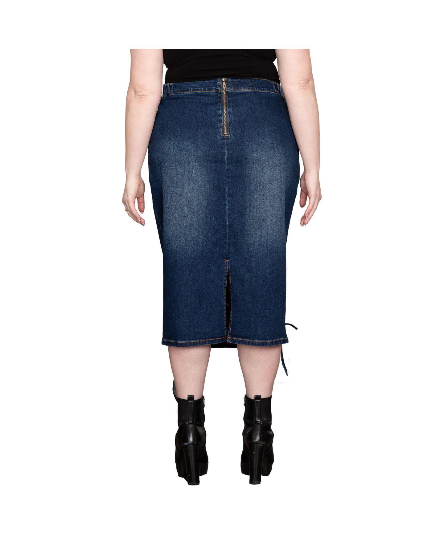 Женская юбка Standards & Practices Plus Size High Waist Denim Pencil, цвет: Песочный синий — фото 3
