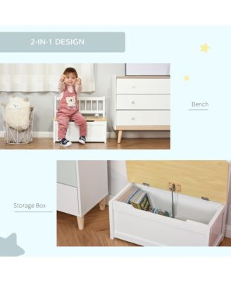 2-in-1 Wooden Toy Box Kids Seat Bench Storage Chest w/ Safety Rod
