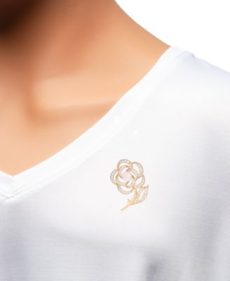 Cultured Freshwater Pearl (6-1/2mm) & Cubic Zirconia Flower & Stem Pin in 18k Gold-Plated Sterling Silver