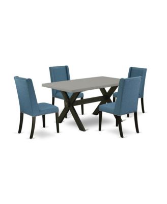 Wood 5-Piece Dining Set with Rectangular Table and 4 Upholstered Nailhead Chairs