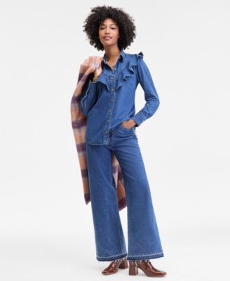 On 34th - Women's Denim Ruffle Shirt