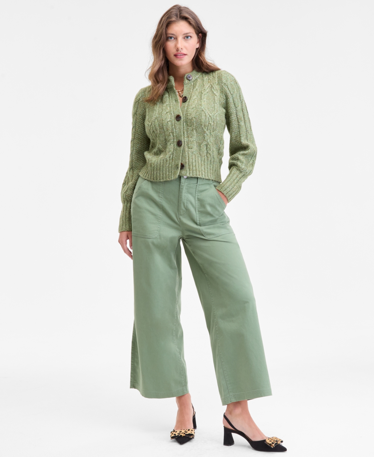 On 34th Women's Chunky Cable-knit Cardigan, Macy's Exclusive In Green