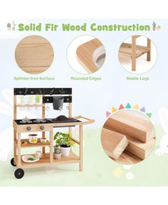 Outdoor Fir Wood Play Kitchen with Blackboard and Planting Pots