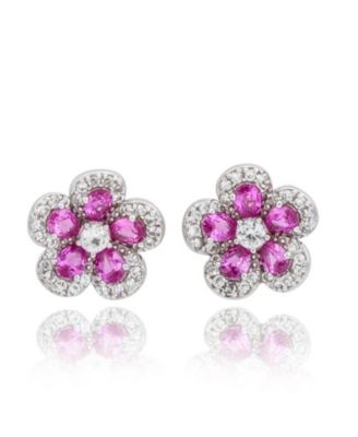 Suzy Levian Sterling Sapphire Created Sapphire Petite Flower Earrings